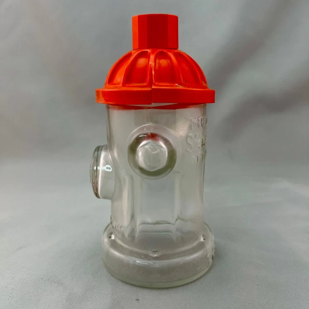 Mennen Skin Bracer After Shave Bottle Mens 7oz Clear Red Good Fire Hydrant Glass